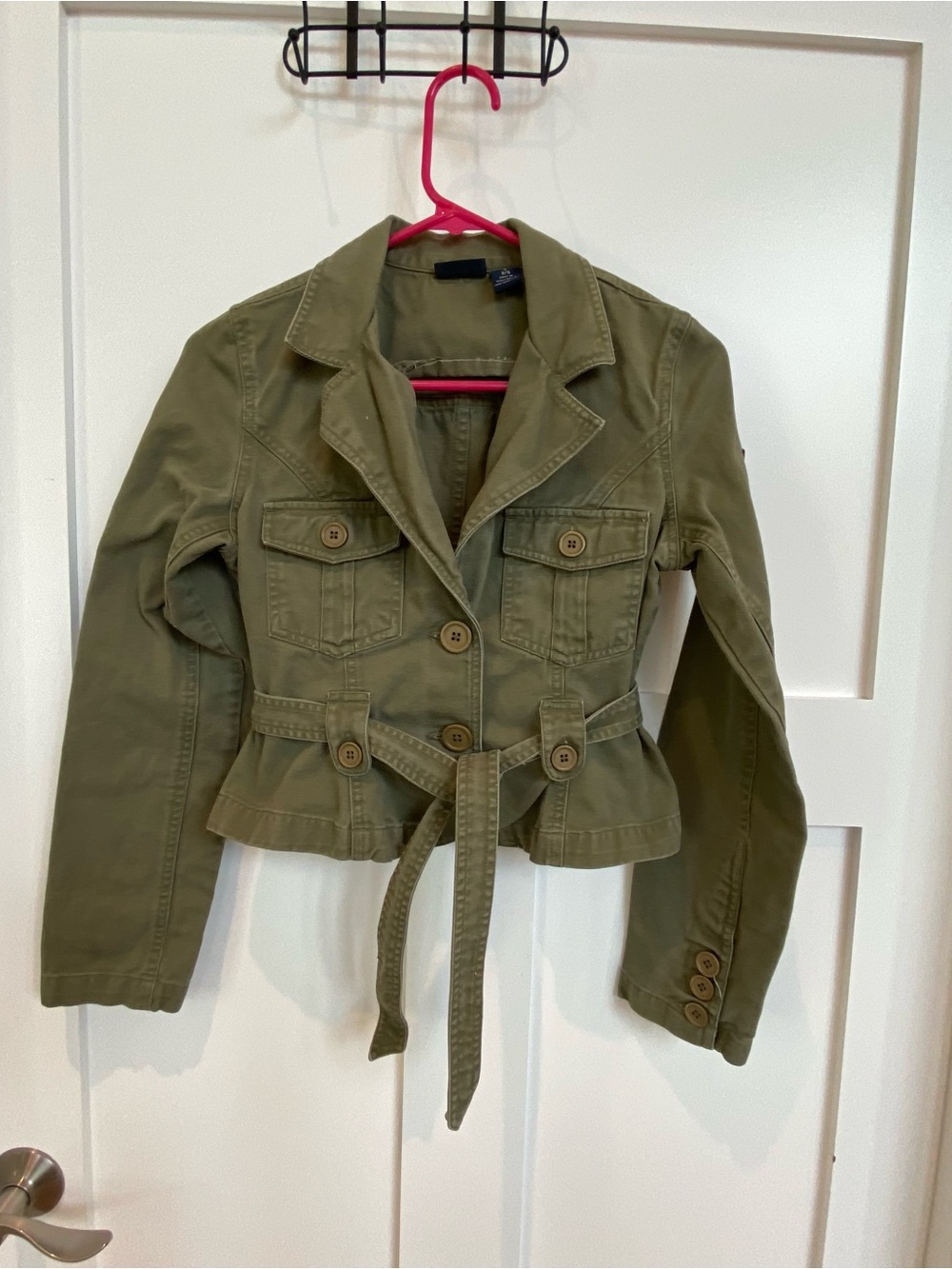 Military style Olive Utility Belted Women's Jacket size small 3/4